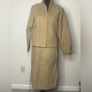 Women’s Vintage Izod Lacost 1980s Khaki Tan Corduroy Zip Jacket & Skirt Set Sz 8